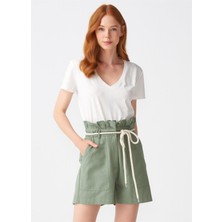 Dilvin 3470 V Yaka Basic T-Shirt-Ekru