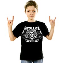 Rock&Roll Metallica Kurukafa Siyah Kısa Kollu Unisex Çocuk T-Shirt
