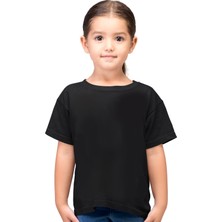 Rock&Roll Düz Baskısız Basic Siyah Kısa Kollu Unisex Çocuk T-Shirt