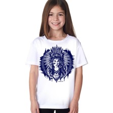 Rock&Roll Kızılderili Kız Beyaz Kısa Kollu Unisex Çocuk T-Shirt