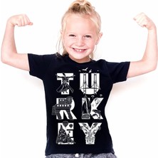 Rock&Roll Türkiye Harfler Siyah Kısa Kollu Unisex Çocuk T-Shirt