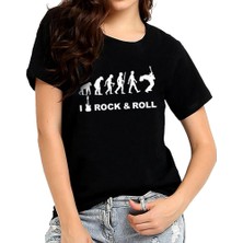 Rock&Roll Rock Evrimi Siyah Kısa Kollu Kadın Kadın T-Shirt
