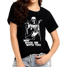 Rock&Roll Rocker Darth Vader Siyah Kısa Kollu Kadın Kadın T-Shirt