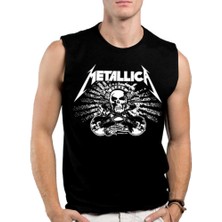 Rock&Roll Metallica Kurukafa Siyah Kesik Kol Kolsuz T-Shirt Atlet