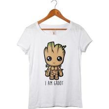 Muggkuppa Galaksinin Koruyucuları-İ'M Groot Kadın Beyaz T-Shirt