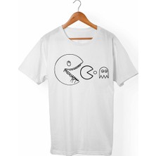 Muggkuppa Pac- Man Unisex-Erkek Beyaz T-Shirt