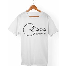 Muggkuppa Pac- Man Unisex-Erkek Beyaz T-Shirt