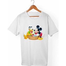 Muggkuppa Mickey Mouse Unisex-Kadın Beyaz T-Shirt