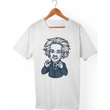 Muggkuppa Einstein Unisex-Erkek Beyaz T-Shirt