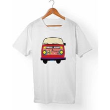 Muggkuppa Vw Bus-Hippie Unisex-Erkek Beyaz T-Shirt