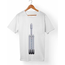 Muggkuppa Falcon Heavy-Space X Unisex-Kadın Beyaz T-Shirt