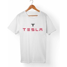 Muggkuppa Tesla Unisex-Kadın Beyaz T-Shirt