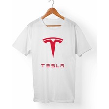 Muggkuppa Tesla Unisex-Kadın Beyaz T-Shirt