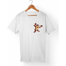 Muggkuppa Tazmanya Canavarı Unisex-Erkek Beyaz T-Shirt