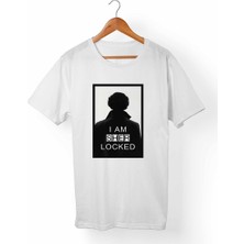 Muggkuppa Sherlock Holmes-Sher Locked Unisex-Kadın Beyaz T-Shirt
