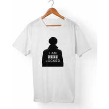 Muggkuppa Sherlock Holmes-Sher Locked Unisex-Erkek Beyaz T-Shirt