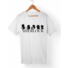 Muggkuppa Sherlock Holmes-Sher Locked Unisex-Kadın Beyaz T-Shirt