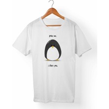 Muggkuppa Penguen Baskılı Unisex-Kadın Beyaz T-Shirt