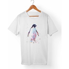 Muggkuppa Penguen Baskılı Unisex-Kadın Beyaz T-Shirt