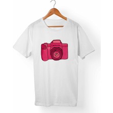 Muggkuppa Fotoğraf Makinası Baskılı Unisex-Erkek Beyaz T-Shirt