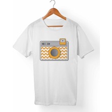 Muggkuppa Fotoğraf Makinası Baskılı Unisex-Kadın Beyaz T-Shirt