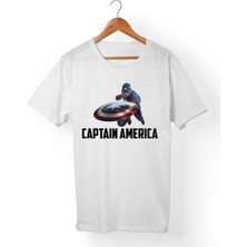 Muggkuppa Captain America Unisex-Kadın Beyaz T-Shirt