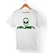 Muggkuppa Alien Unisex-Kadın Beyaz T-Shirt