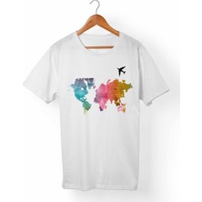 Muggkuppa Uçak-Travel Baskılı Beyaz T-Shirt