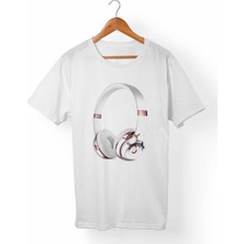 Muggkuppa Kulaklık-Headphone Baskılı Beyaz T-Shirt