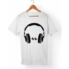 Muggkuppa Kulaklık-Headphone Baskılı Beyaz T-Shirt
