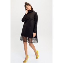 New Laviva Siyah Etek Ucu Dantelli Mini Kadın Elbise