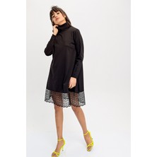 New Laviva Siyah Etek Ucu Dantelli Mini Kadın Elbise