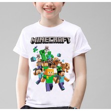Minecraft Çocuk T-Shirt Beyaz Unisex