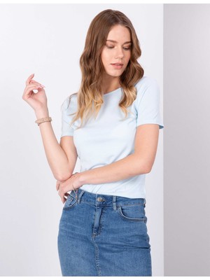 Pierre Cardin Kadın Açık Mavi Standart Fit Bisiklet Yaka Tişört 50200740-VR003