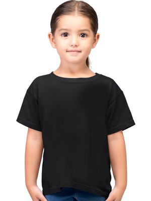 Rock&Roll Düz Baskısız Basic Siyah Kısa Kollu Unisex Çocuk T-Shirt