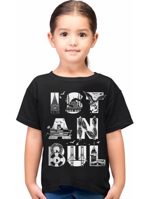 Rock&Roll İstanbul Harfler Siyah Kısa Kollu Unisex Çocuk T-Shirt