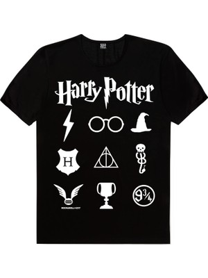 Rock&Roll Hp Semboller Siyah Kısa Kollu T-Shirt