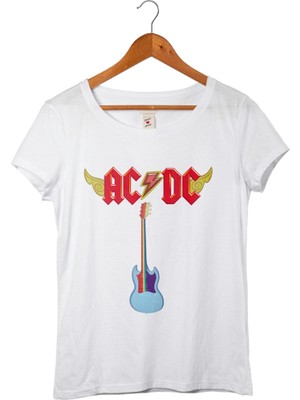 Muggkuppa Ac Dc Kadın Beyaz T-Shirt