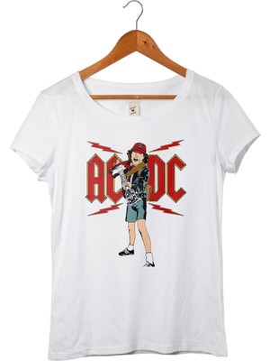Muggkuppa Ac Dc Kadın Beyaz T-Shirt