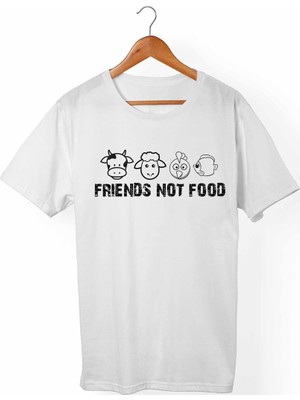 Muggkuppa Vegan-Friend Not Food Unisex-Kadın Beyaz T-Shirt
