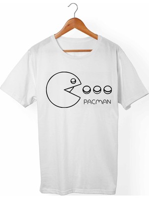 Muggkuppa Pac- Man Unisex-Erkek Beyaz T-Shirt
