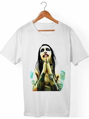 Muggkuppa Marilyn Manson Unisex-Kadın Beyaz T-Shirt