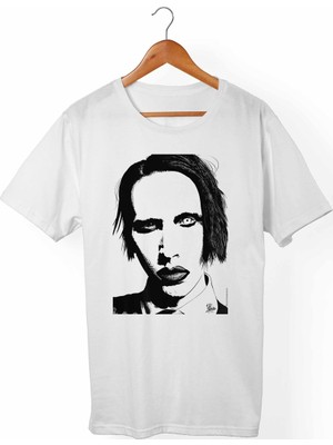 Muggkuppa Marilyn Manson Unisex-Kadın Beyaz T-Shirt