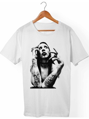 Muggkuppa Marilyn Manson Unisex-Erkek Beyaz T-Shirt