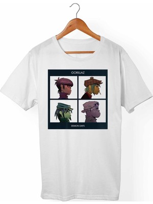 Muggkuppa Gorillaz Unisex-Kadın Beyaz T-Shirt