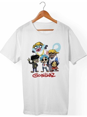 Muggkuppa Gorillaz Unisex-Kadın Beyaz T-Shirt