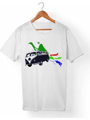 Muggkuppa Vw Bus-Hippie Unisex-Erkek Beyaz T-Shirt