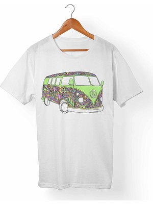 Muggkuppa Vw Bus-Hippie Unisex-Kadın Beyaz T-Shirt