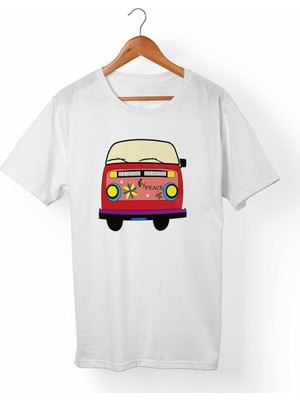 Muggkuppa Vw Bus-Hippie Unisex-Erkek Beyaz T-Shirt