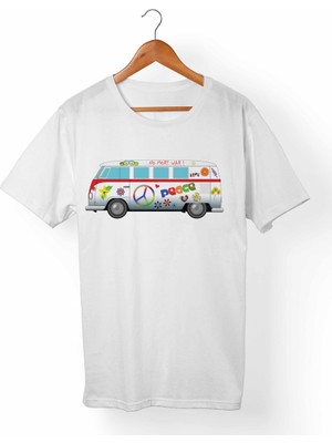 Muggkuppa Vw Bus-Hippie Unisex-Kadın Beyaz T-Shirt